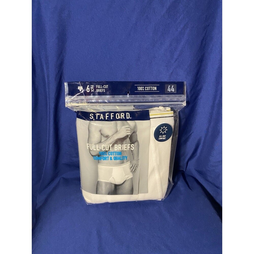 New Stafford 6 Full-Cut White Briefs Size 44 New In Package 100% Cotton